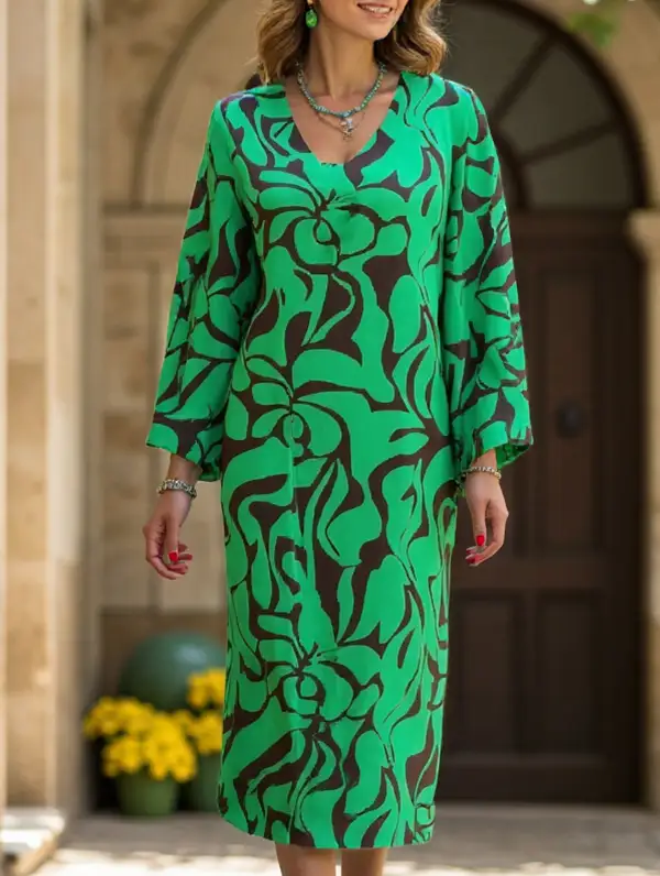 Textured Detail Swing Print Dress