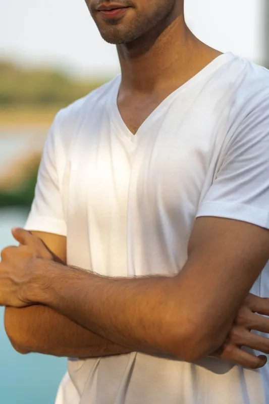 White Cotton V-Neck T-Shirt