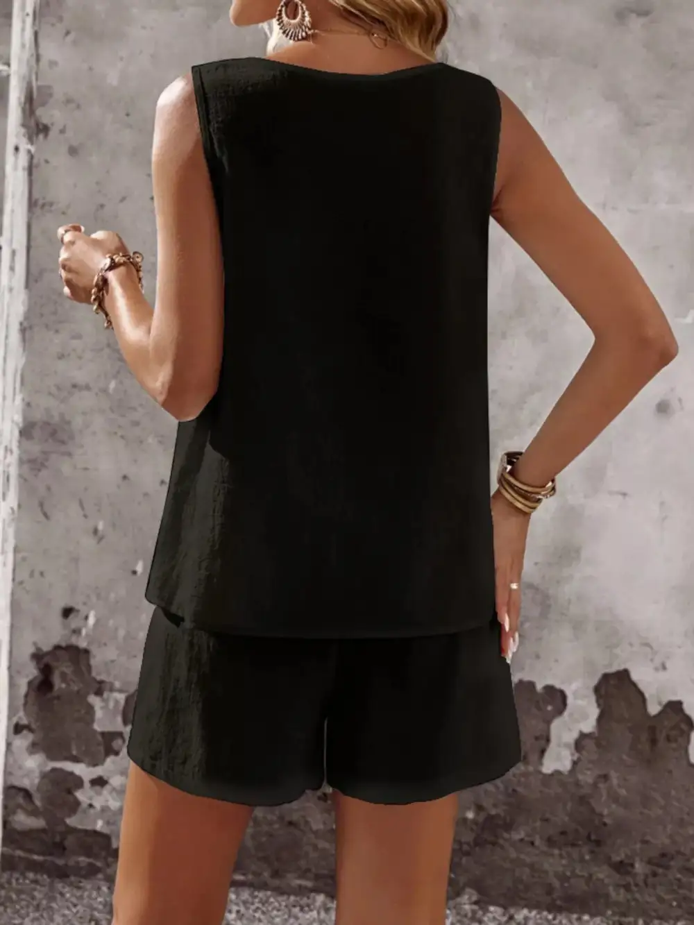 Decor Button Round Neck Tank and Shorts Set