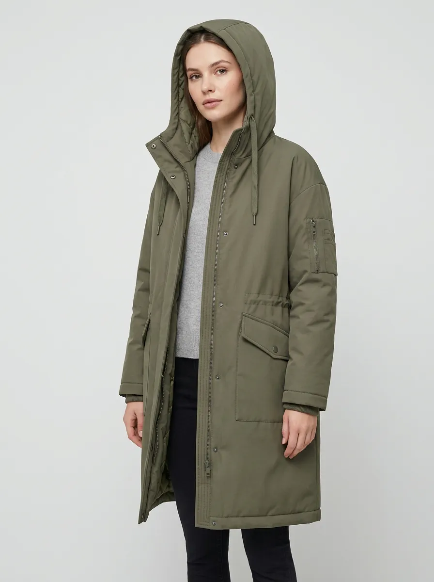 Practical Utility Hooded Long Parka Jacket