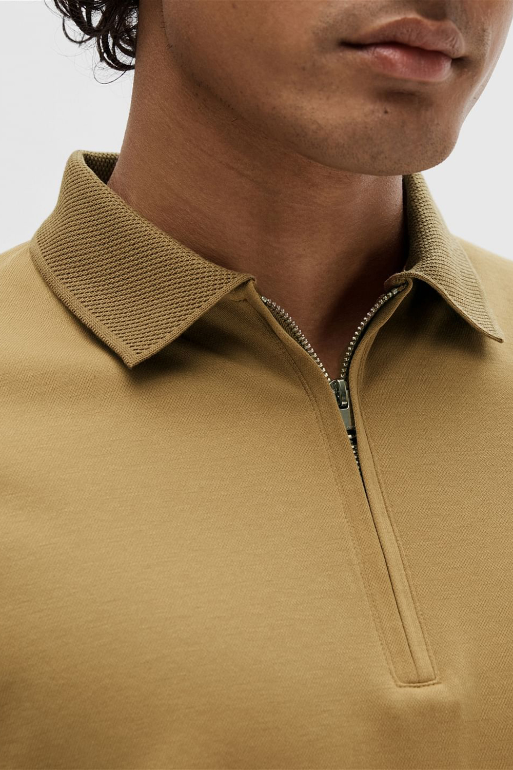 Brown Zip-Up Polo T-shirt
