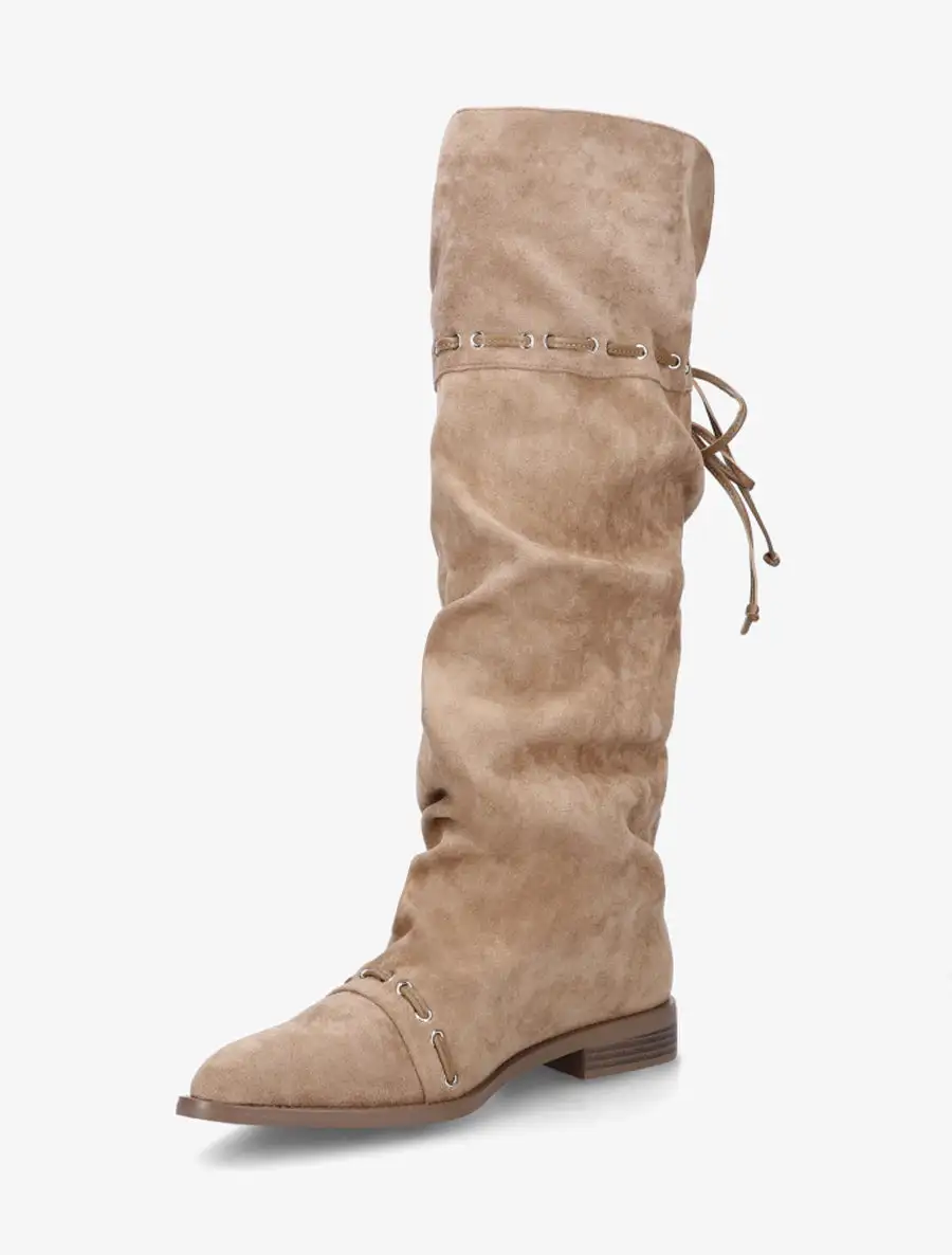 Relaxed Block Heel Faux Suede Knee High Boots