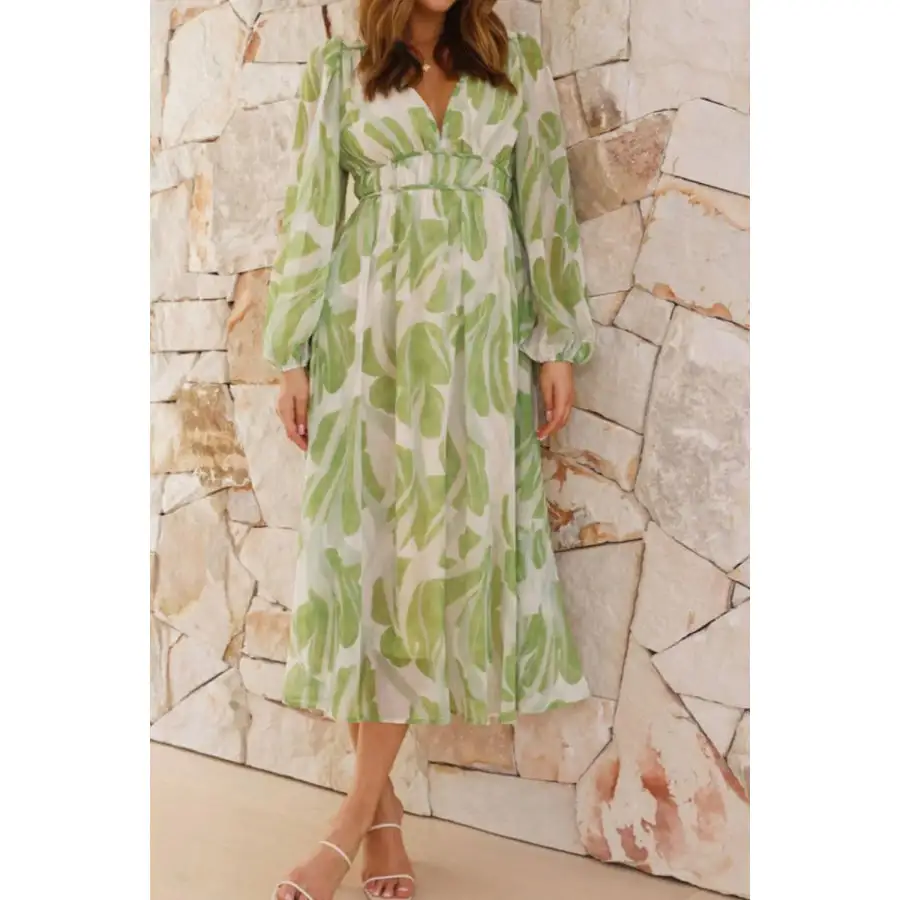 Dress V-Neck Long Sleeve Midi Dress