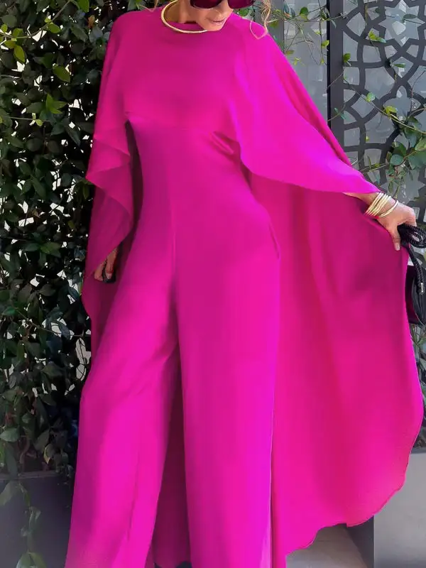 Cape Losse Zakken Effen Kleur Jumpsuits Met Ronde