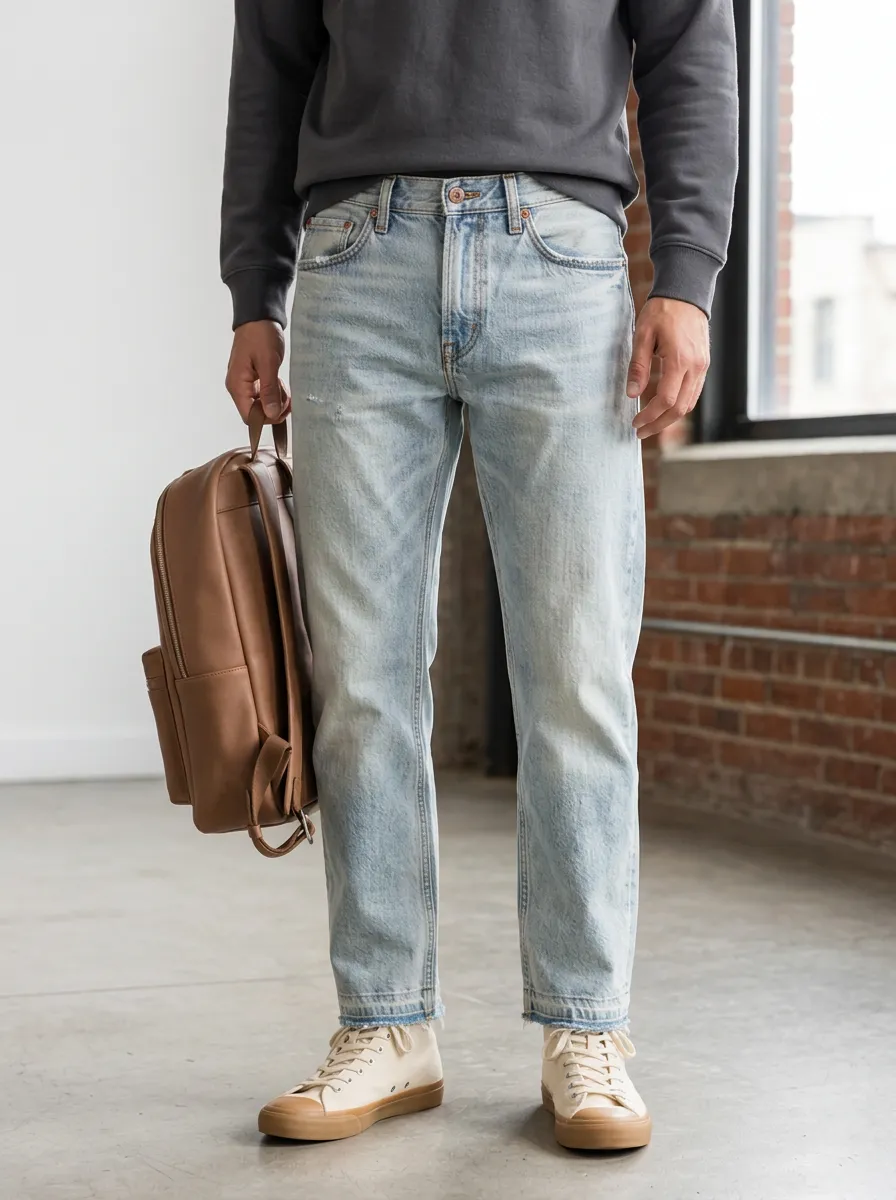 Men's Denim Distressed Jeans Featuring Five Pocket