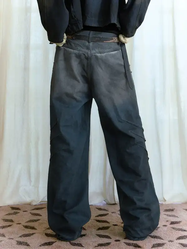 Distressed Stacked Wide-Leg Jeans