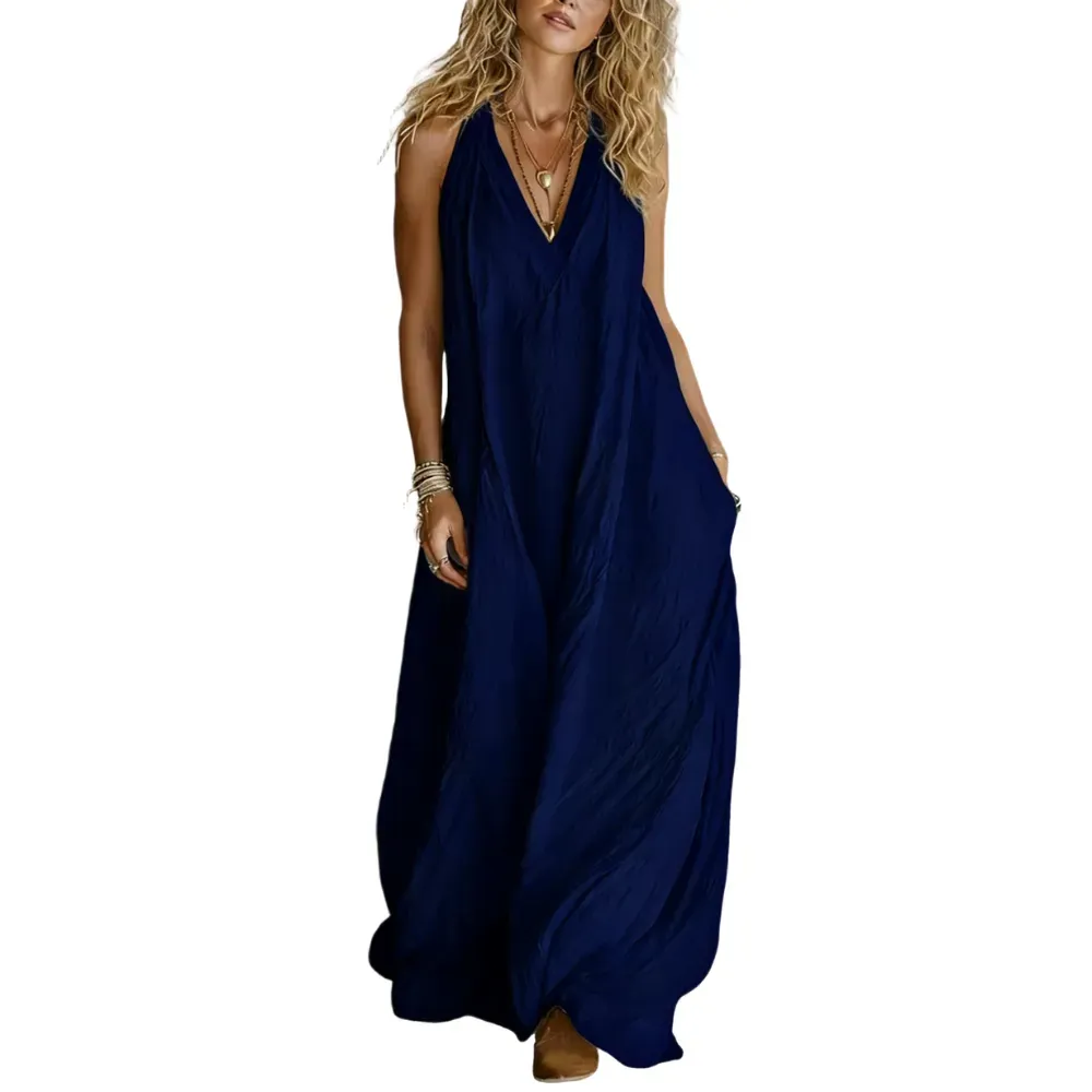 Women's Casual Boho Breeze Halter Maxi Jumpsuit