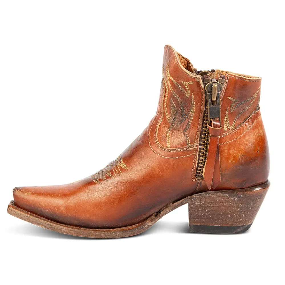 Modern Faux-Leather Distressed Embroidered Zip-Up Western Boots