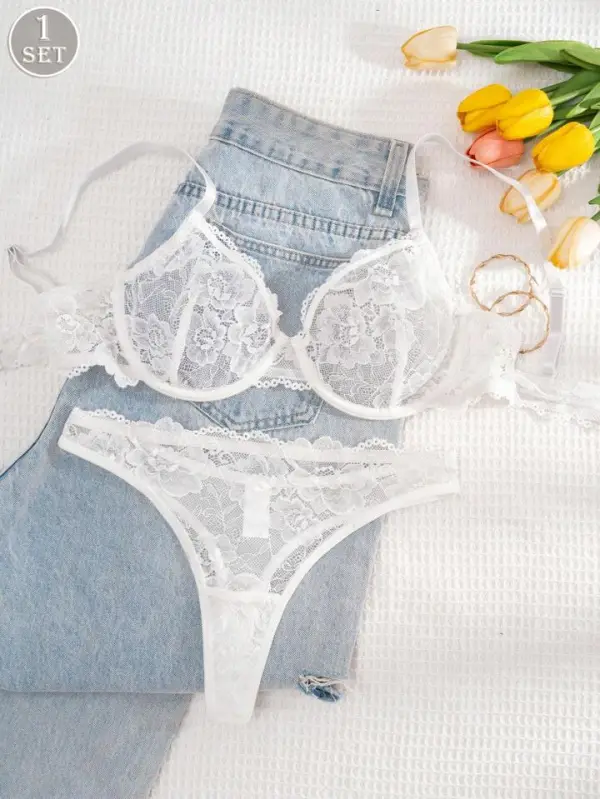 Delicate Lace Sheer Bra And Panty Set
