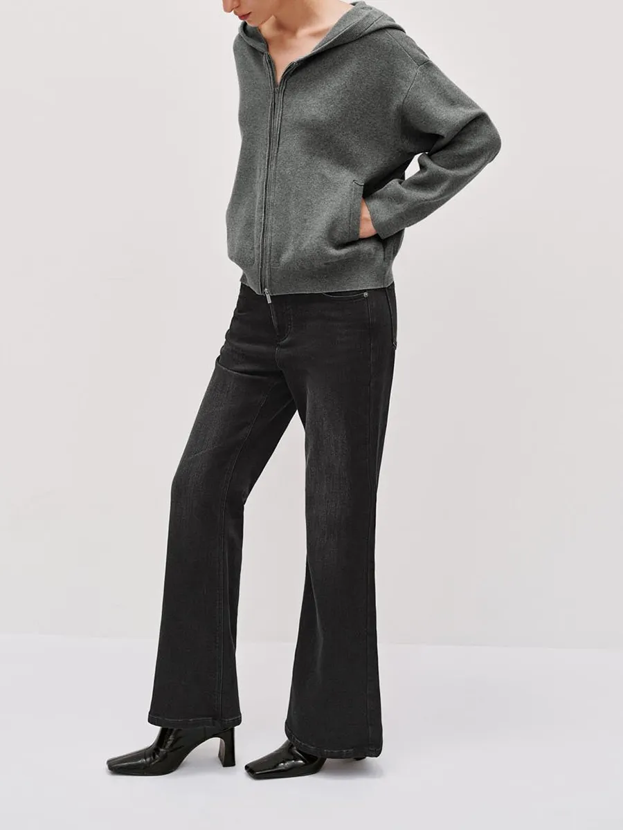 Lady's Grey Casual Style Loose Hoodie With A Zipper