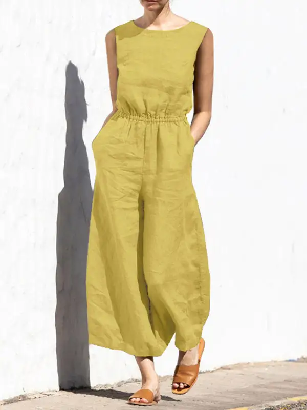 Clean High Waist Sleeveless Trousers Loose Pants