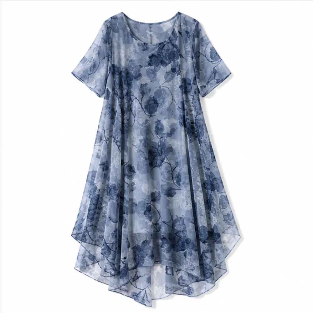 Layered Floral Chiffon Midi Dress