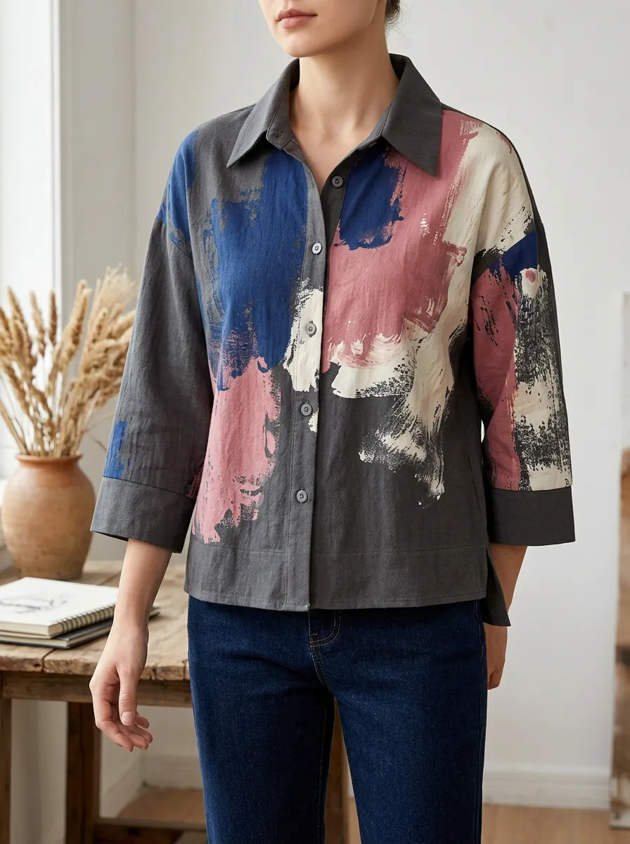 Women's Expressive Abstract Art Lover Brushstroke Shirt