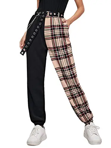 Women's Tartan Plaid Mid Waist Straight Pants