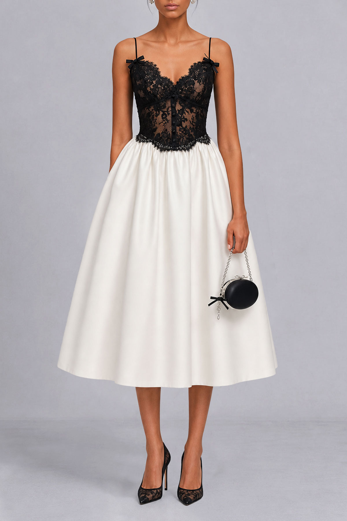 Classic Spaghetti Strap Lace Midi Dress