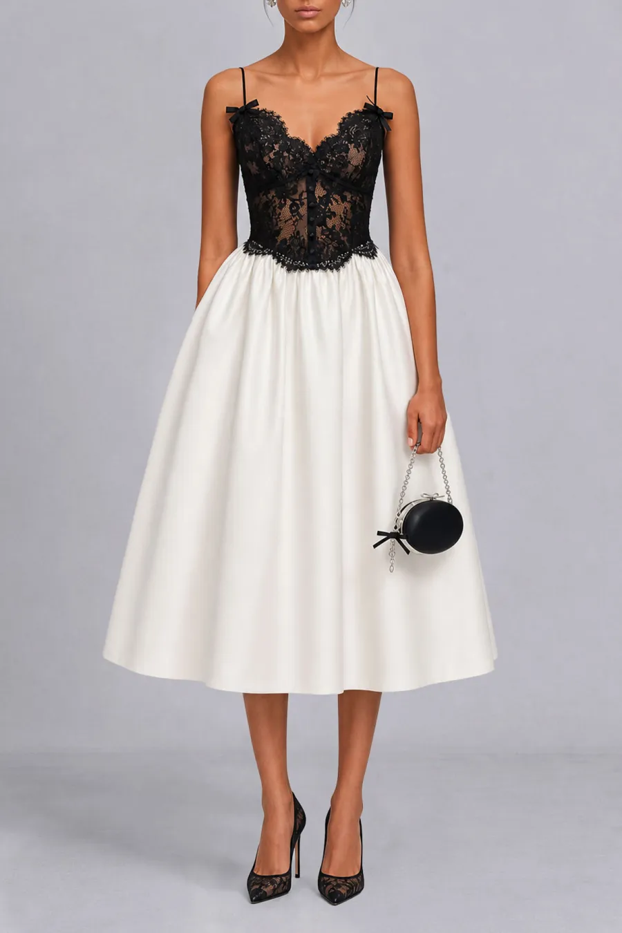 Classic Spaghetti Strap Lace Midi Dress