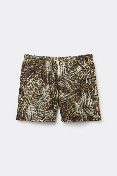 Elastic Waist Patterned Pocket Boxer Boxer Swim Shorts