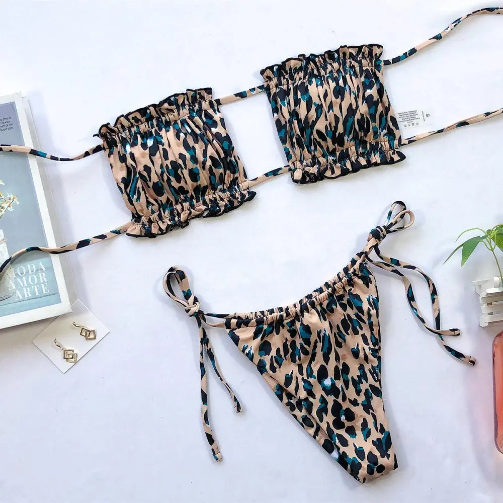 Frill Trim Ruched Bikini Swim Set