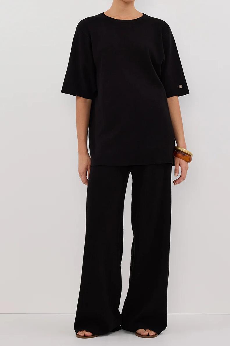 BLACK WIDE LEG KNIT PANT