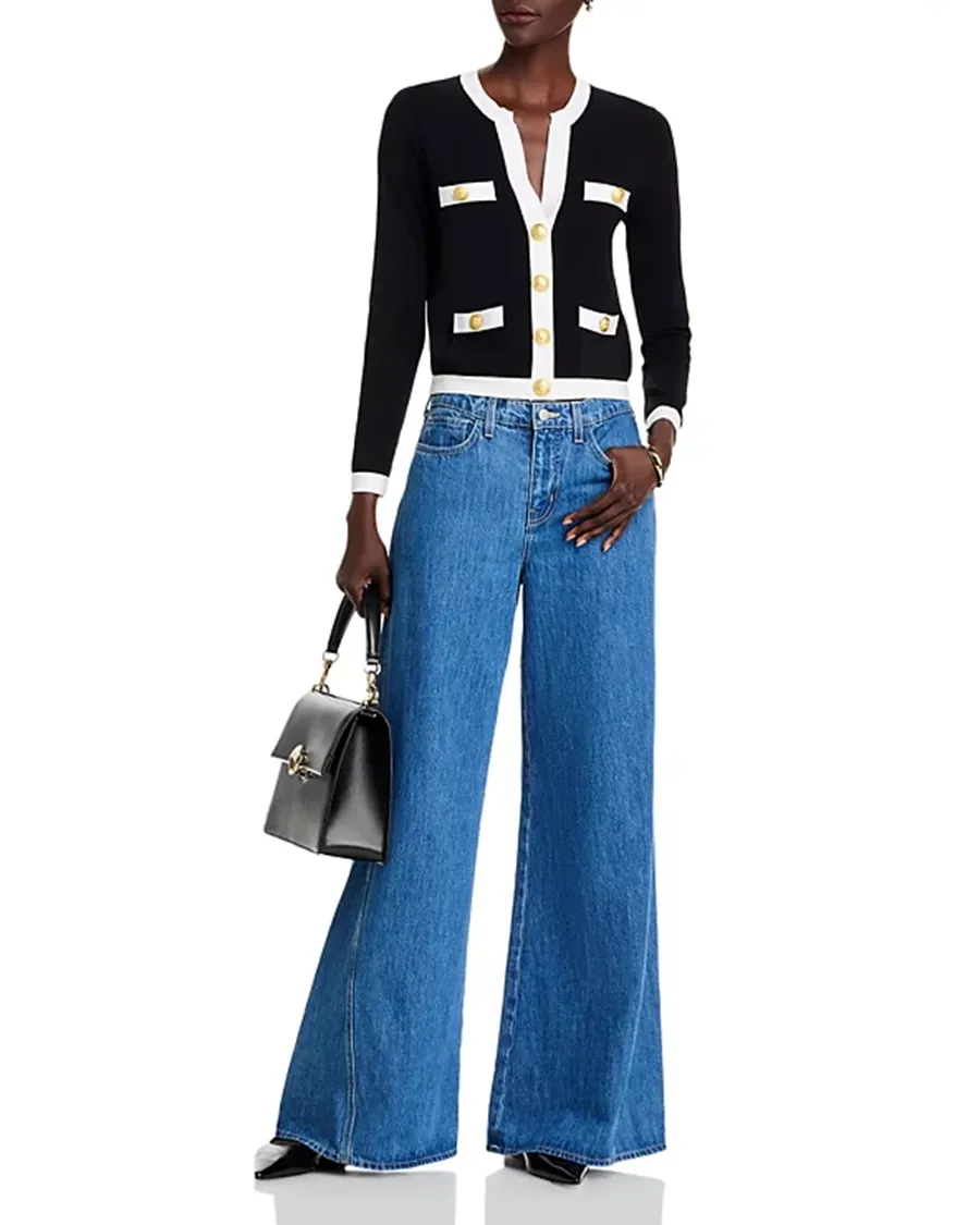 Black Long Sleeves Split Neck Cardigan