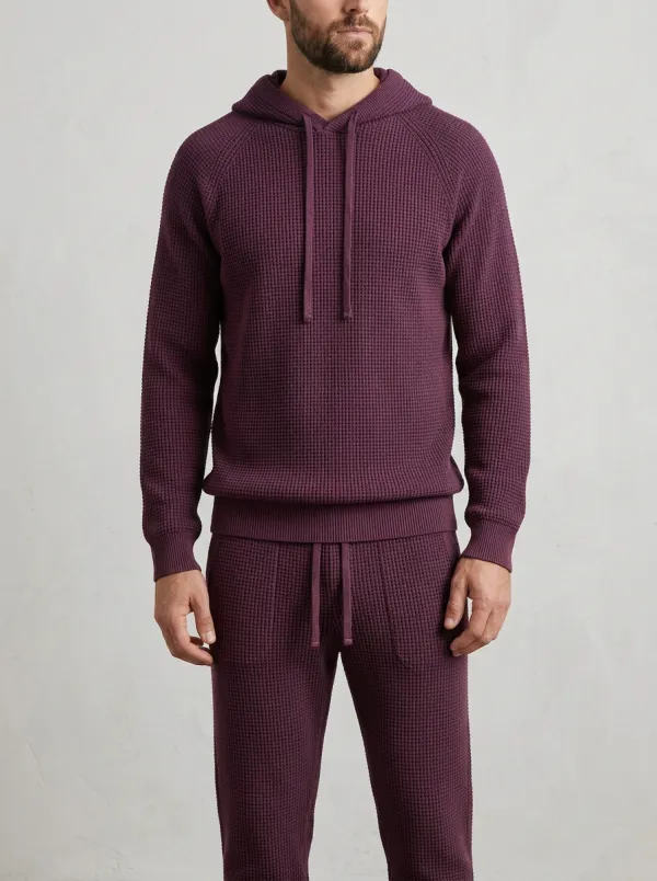 Waffle-Knit Hooded Men's Knit Hoodie Jogger Set