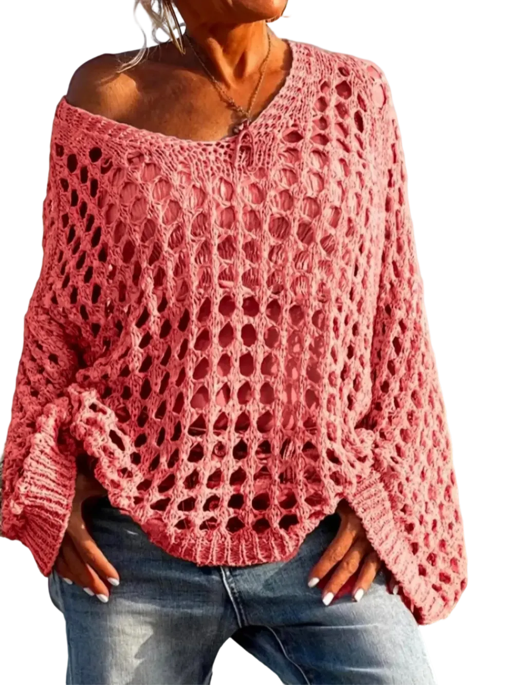 Women's loose-fitting hollow-out design top