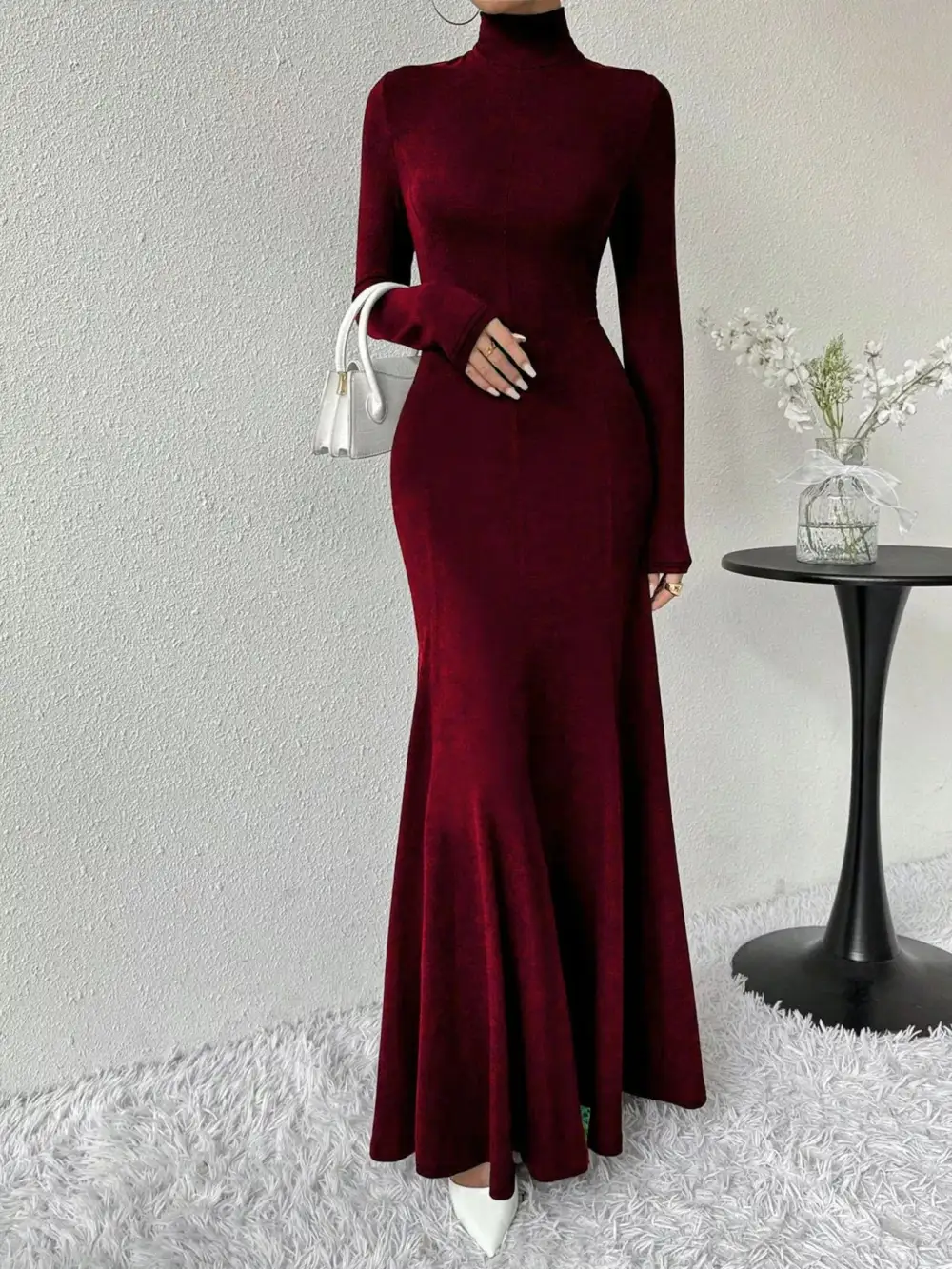 Polished Detail Long Sleeve Maxi Dress