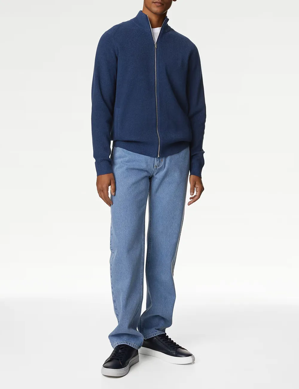 Men's Blue Cotton Blend Funnel Jumper