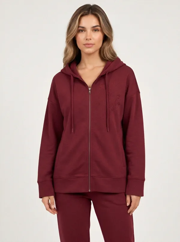 Women's Dusty Rose Cuffed Joggers Zip-Up Hoodie Jacket & Jogger Set