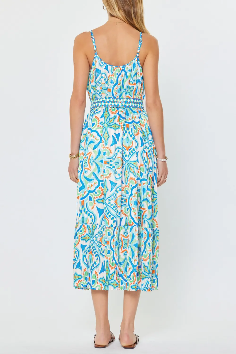 Sleeveless Tiered Pleated Midi Dress