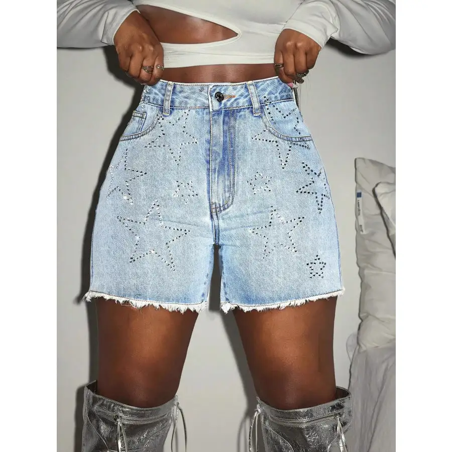 Star Raw Hem Denim Shorts