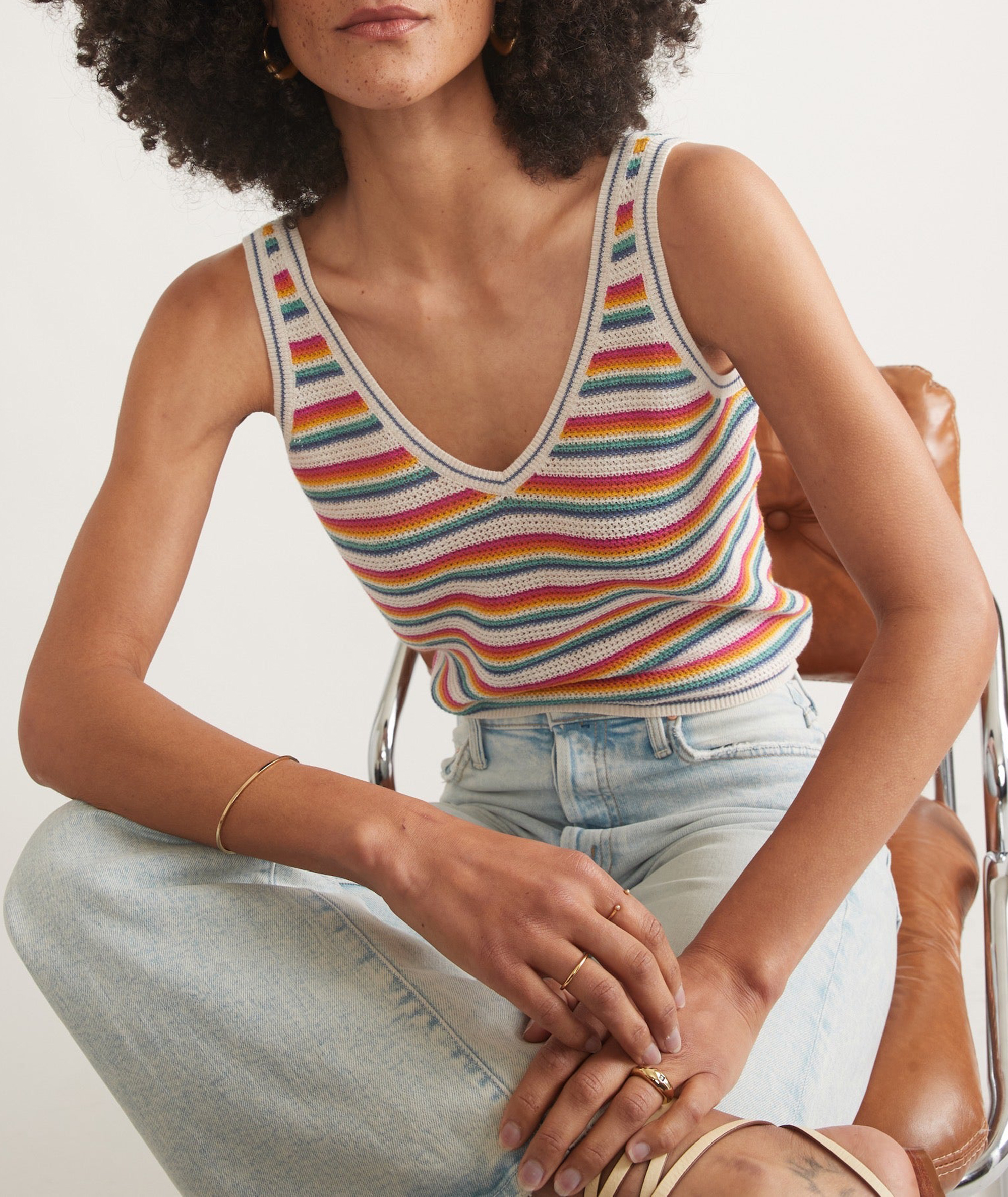 Rainbow Striped V-Neck Sweater Tank