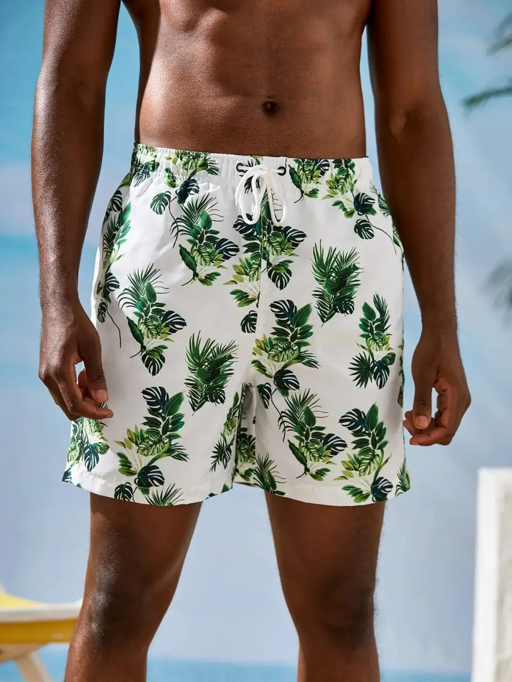 Men's Drawstring Print Beach Shorts