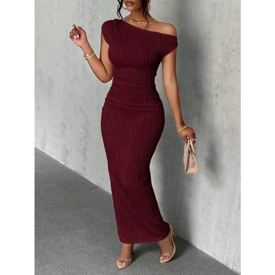 Textured Single Shoulder Maxi Dress