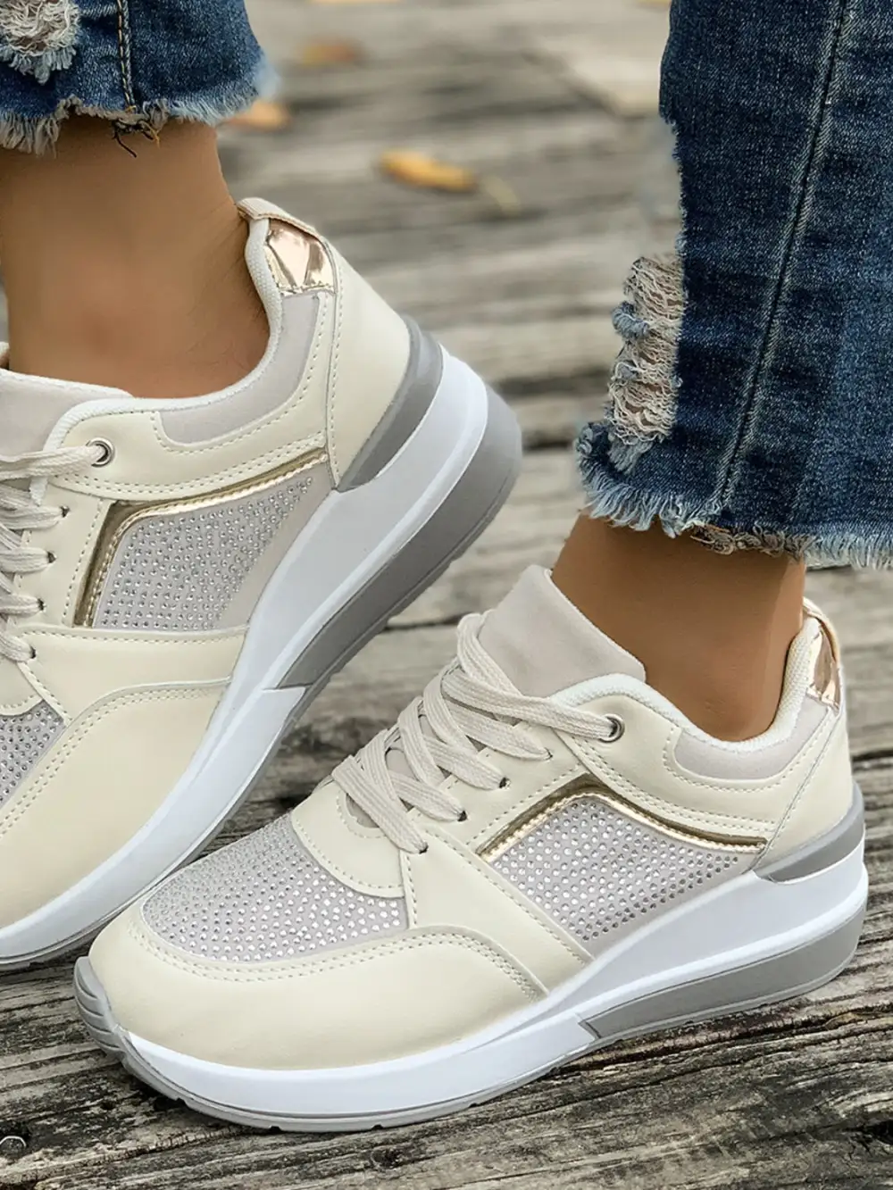 Rhinestone Wedge Sneakers