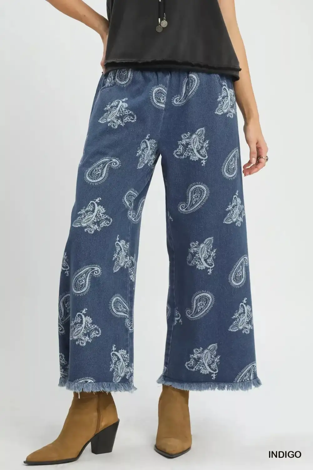 Denim Paisley Wide Leg Pants