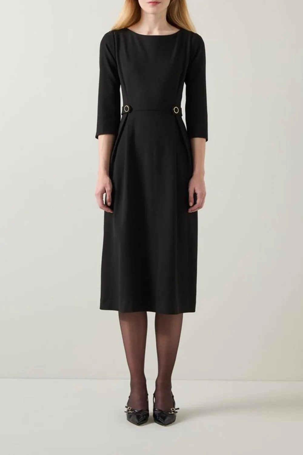 Black Belt Detail Midi Dress