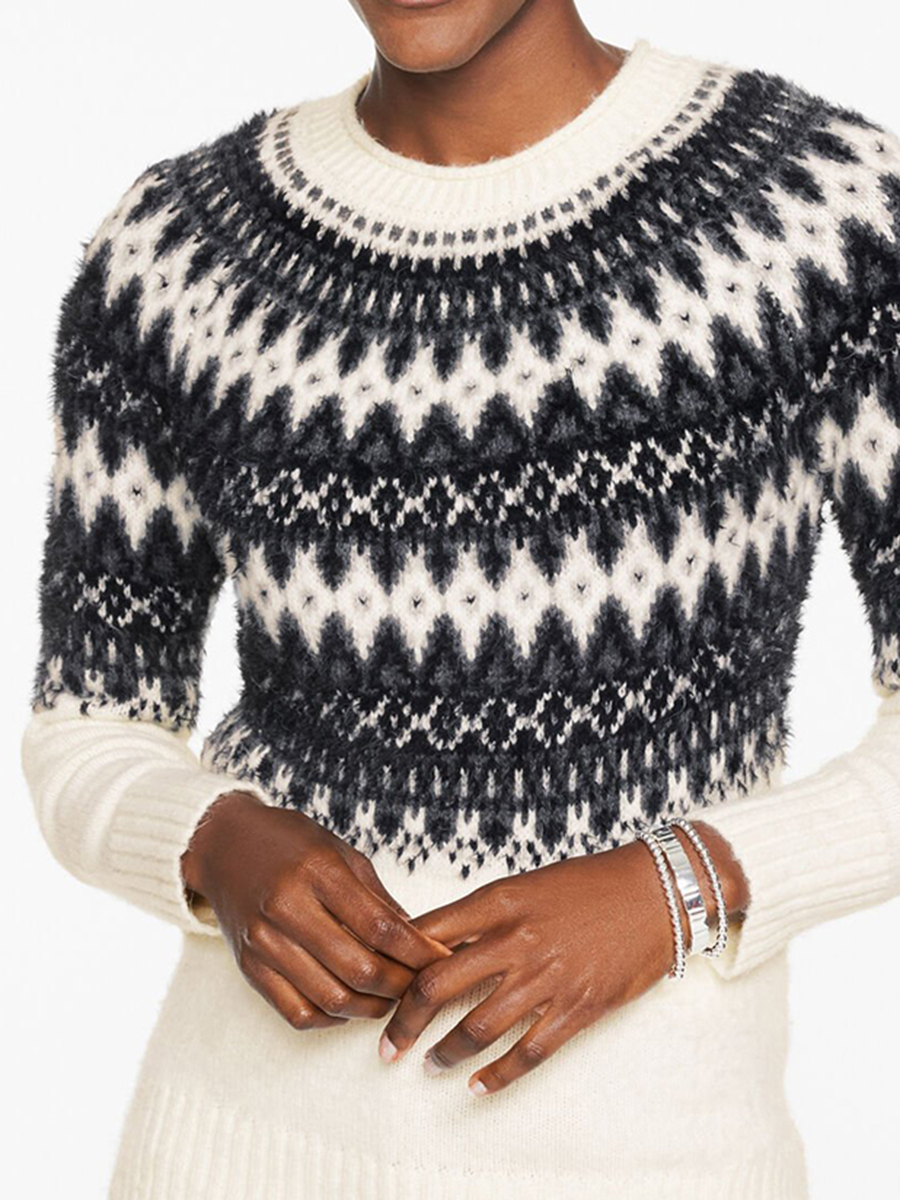 Women'S Multi Color Diamond Shaped Retro Art Pattern Knitted Sweater