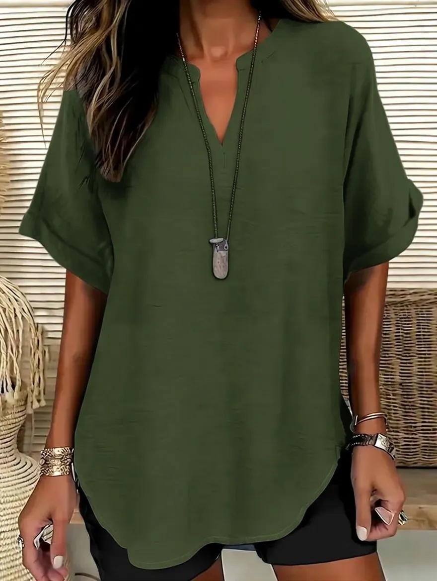Women's Solid Color Short-Sleeve Shirt