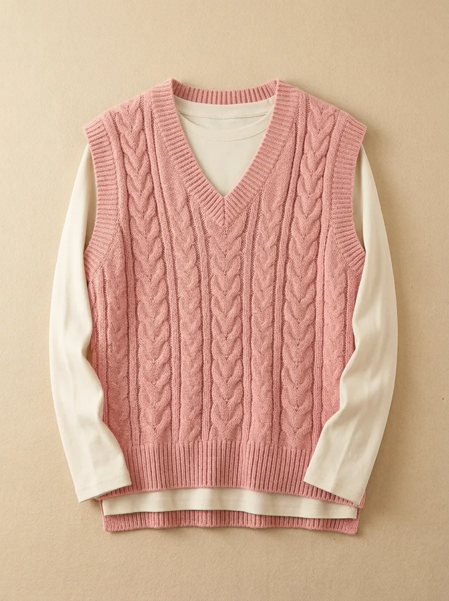 Cable Vneck Button Sweater Vest