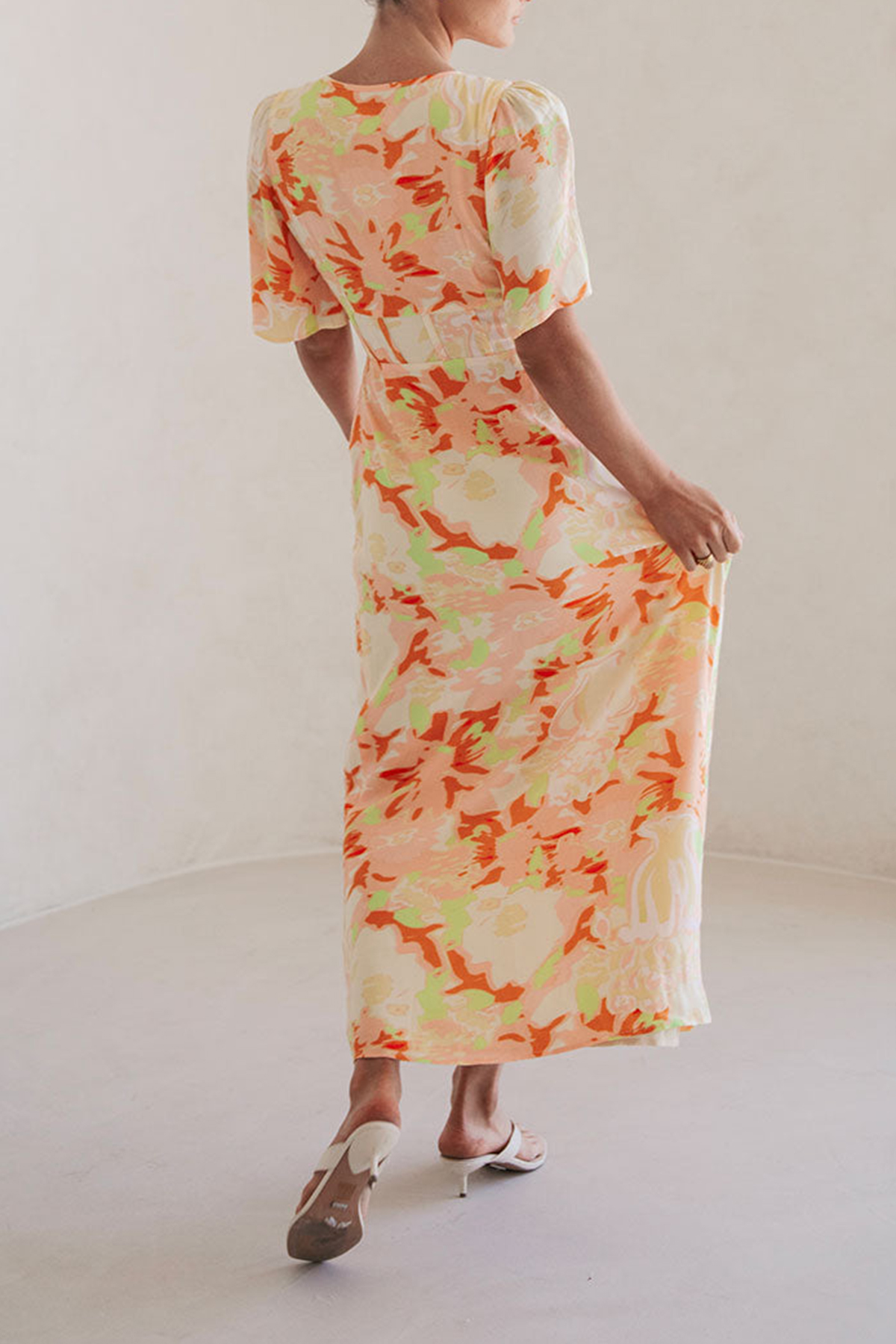 Floral Print Wrap Style Slit Midi Dress