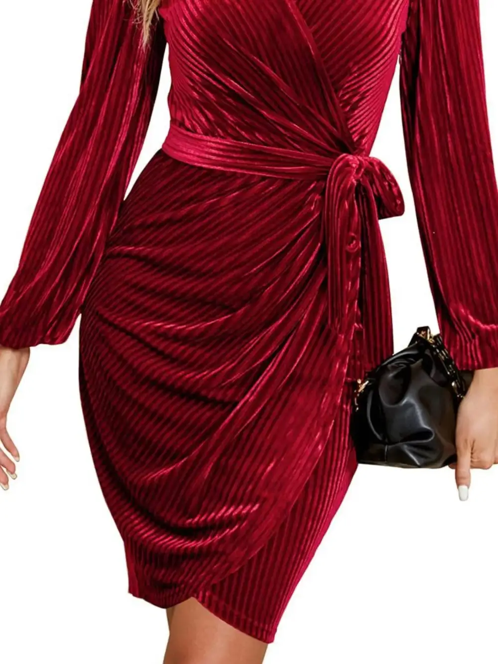Layered Detail Tie Waist Long Sleeve Dress