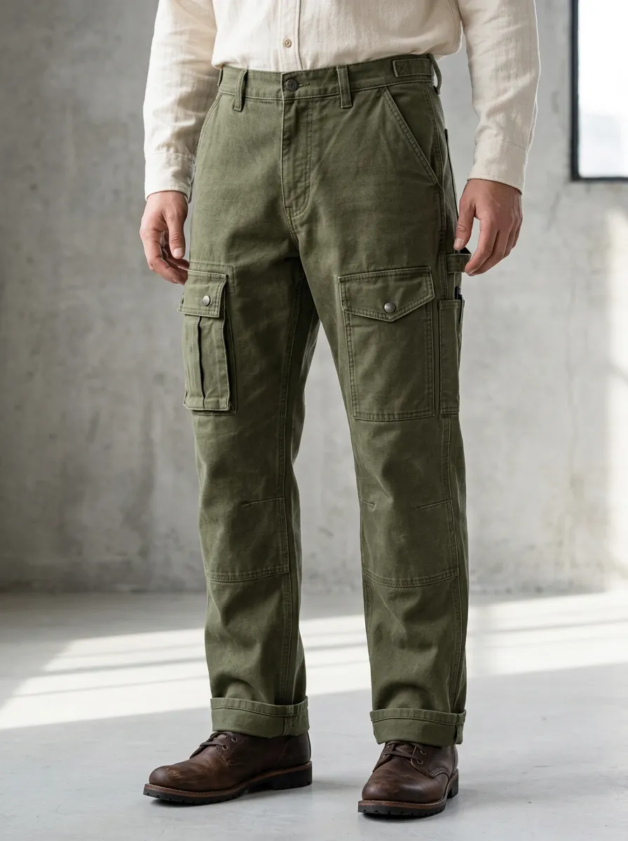 Men's Military Style Olive Green Multi-Pocket Cargo Pants