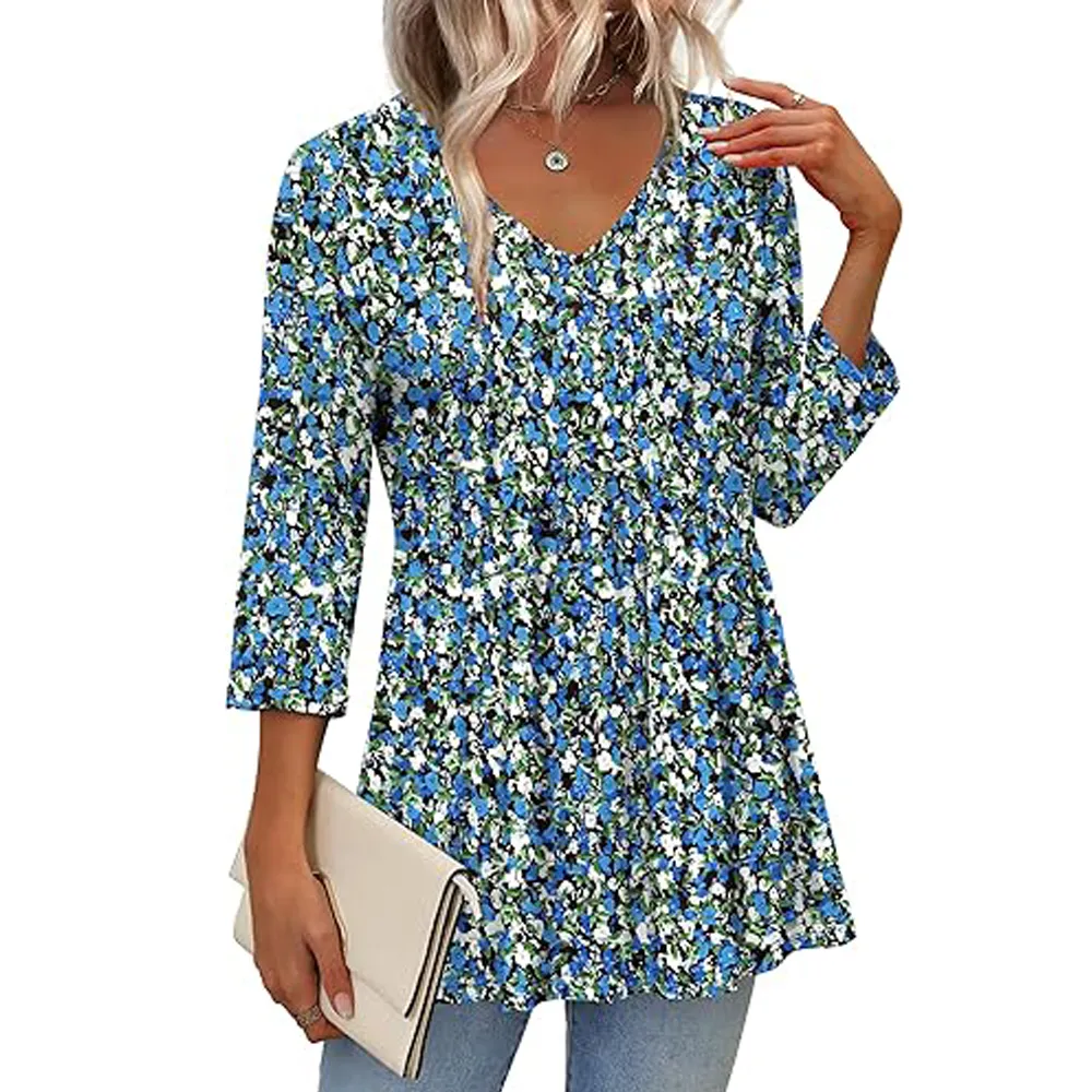 Women's three-quarter sleeve V-neck babydoll top