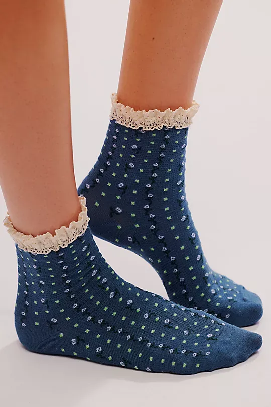 Floral Waffle Knit Socks Yellow
