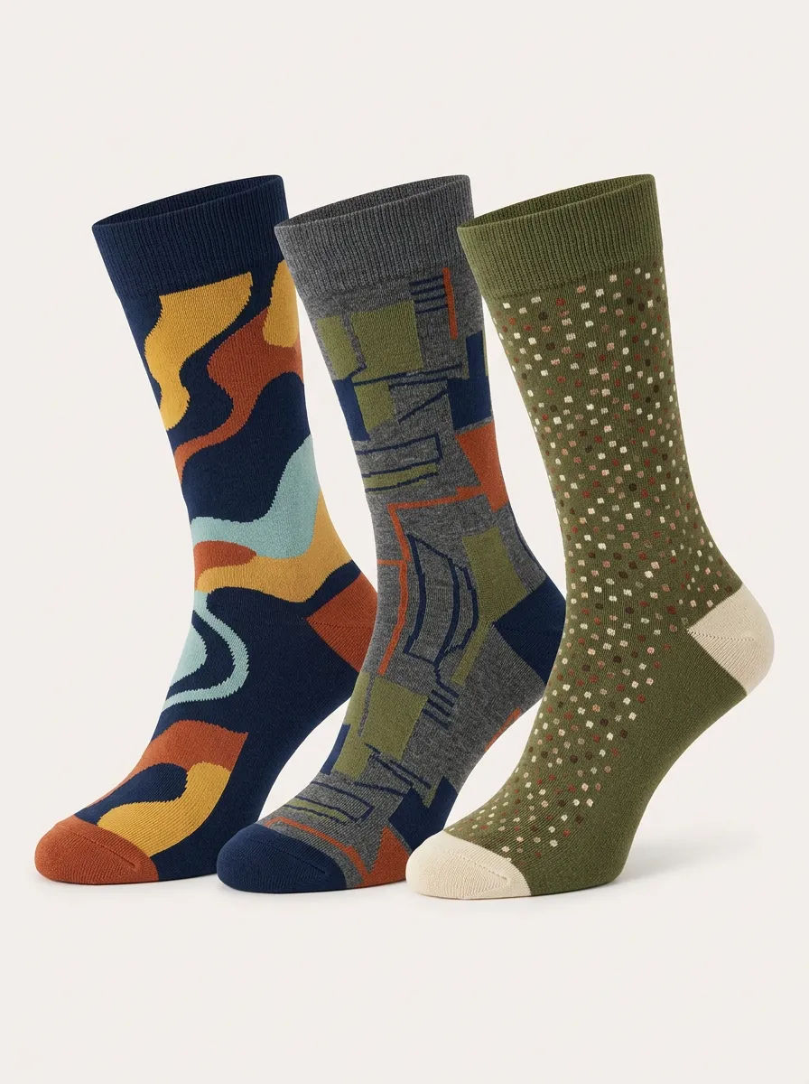Men's Abstract Geometric Polka Dot Print 3-Pack Socks