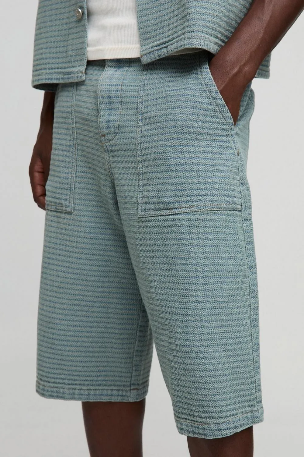 Spring And Summer Light Blue Denim Textured Jorts