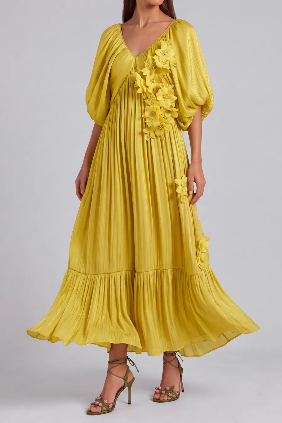 Ruched Floral Midi Dress