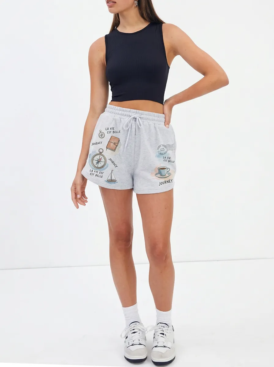 Women's Travel-Inspired Compass Sailboat Printed Shorts