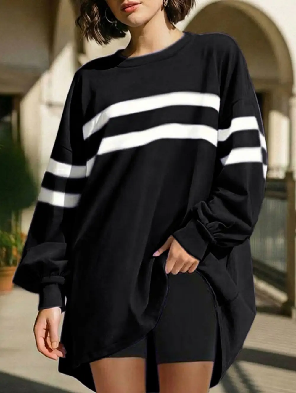 Striped Crew Neck Loose Sweatshirt